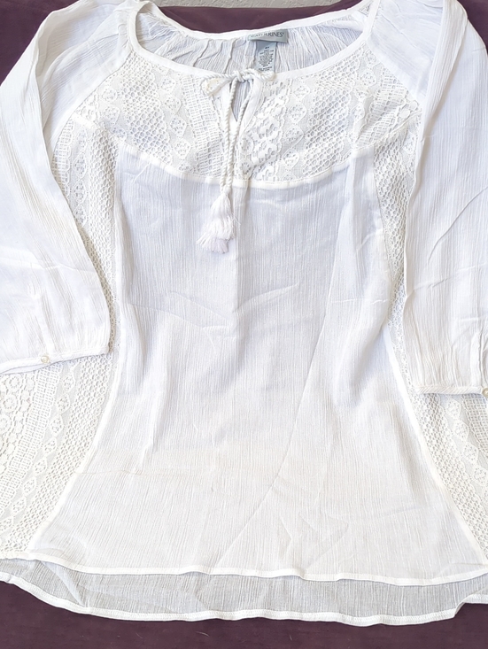 Catherines Tops - Catherine's White Crochet-Paneled Peasant Tunic